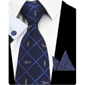 GUSLESON Fashion Plaid Men Tie Set Necktie with Handkerchief and Cufflinks