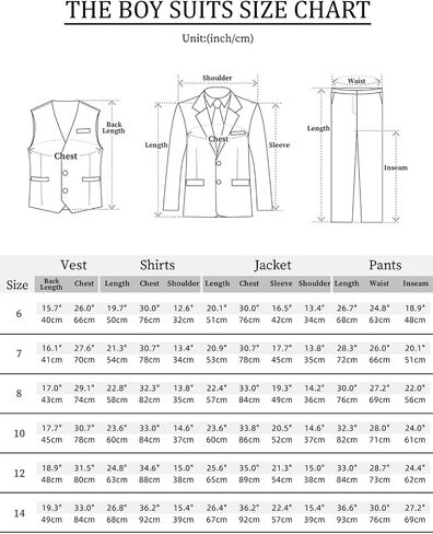 A&J DESIGN Boys 7-Piece Formal Suit Ring Bearer Outfit with Dress Shirt, Jacket, Vest, Pants, Tie, Bowtie and Pocket Square in Kuwait