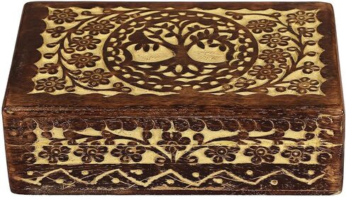 Wooden Jewelry box for Women Men with Tree of Life Design 8inch x 5inch 2.5inch Inches | Decorative Storage Treasure Keepsake boxes trinket lid Christmas gift Yellow in Saudi Arabia
