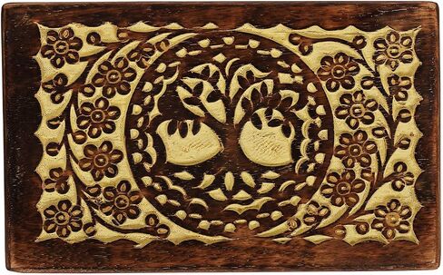 Wooden Jewelry box for Women Men with Tree of Life Design 8inch x 5inch 2.5inch Inches | Decorative Storage Treasure Keepsake boxes trinket lid Christmas gift Yellow in Saudi Arabia