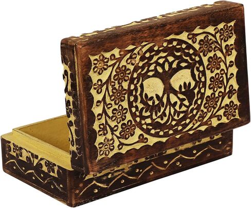 Wooden Jewelry box for Women Men with Tree of Life Design 8inch x 5inch 2.5inch Inches | Decorative Storage Treasure Keepsake boxes trinket lid Christmas gift Yellow in Saudi Arabia