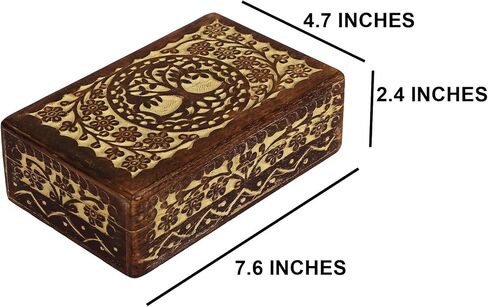 Wooden Jewelry box for Women Men with Tree of Life Design 8inch x 5inch 2.5inch Inches | Decorative Storage Treasure Keepsake boxes trinket lid Christmas gift Yellow in Saudi Arabia