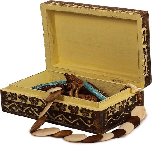 Wooden Jewelry box for Women Men with Tree of Life Design 8inch x 5inch 2.5inch Inches | Decorative Storage Treasure Keepsake boxes trinket lid Christmas gift Yellow in Saudi Arabia