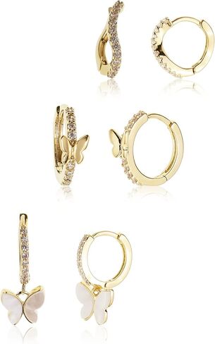 Sonateomber 3 Pairs Small Hoop Earrings for women Multiple, Cute Gold Tiny Cubic Zirconia Diamond Huggie Cartilage Sterling Silver Ears Hypoallergenic Piercing Earrings Jewelry Gift in Saudi Arabia