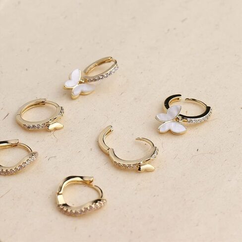 Sonateomber 3 Pairs Small Hoop Earrings for women Multiple, Cute Gold Tiny Cubic Zirconia Diamond Huggie Cartilage Sterling Silver Ears Hypoallergenic Piercing Earrings Jewelry Gift in Saudi Arabia