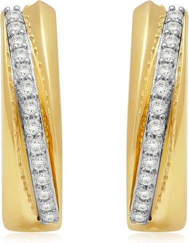 Jewelili 10K Yellow Gold 1/4 Cttw Natural White Round Diamonds Hoop Earrings in Saudi Arabia