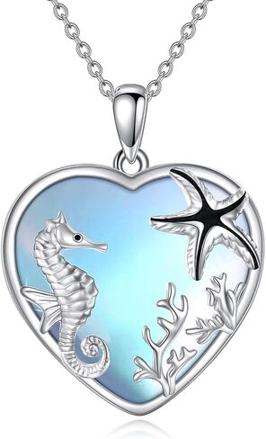 JOERPH Moonstone فرس البحر قلادة 925 فضة نجم البحر فرس البحر قلادة قلادة المحيط مجوهرات بأشكال حيوانات للنساء الفتيات in Kuwait