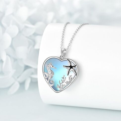 JOERPH Moonstone فرس البحر قلادة 925 فضة نجم البحر فرس البحر قلادة قلادة المحيط مجوهرات بأشكال حيوانات للنساء الفتيات in Kuwait