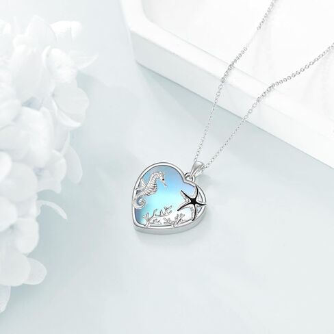 JOERPH Moonstone فرس البحر قلادة 925 فضة نجم البحر فرس البحر قلادة قلادة المحيط مجوهرات بأشكال حيوانات للنساء الفتيات in Kuwait