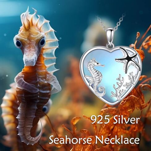 JOERPH Moonstone فرس البحر قلادة 925 فضة نجم البحر فرس البحر قلادة قلادة المحيط مجوهرات بأشكال حيوانات للنساء الفتيات in Kuwait