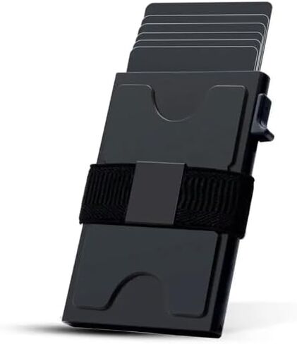 حامل بطاقات محفظة من الألومنيوم من KevBinth مع طبقة حجب RFID | جيب أمامي بسيط مع زر ضغطة واحدة للوصول السريع للبطاقة (ذهبي خالص) in Kuwait