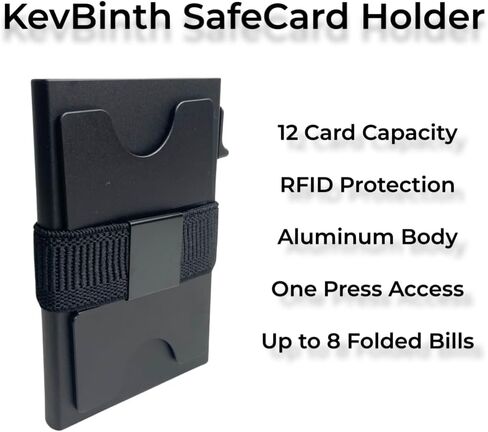 حامل بطاقات محفظة من الألومنيوم من KevBinth مع طبقة حجب RFID | جيب أمامي بسيط مع زر ضغطة واحدة للوصول السريع للبطاقة (ذهبي خالص) in Kuwait