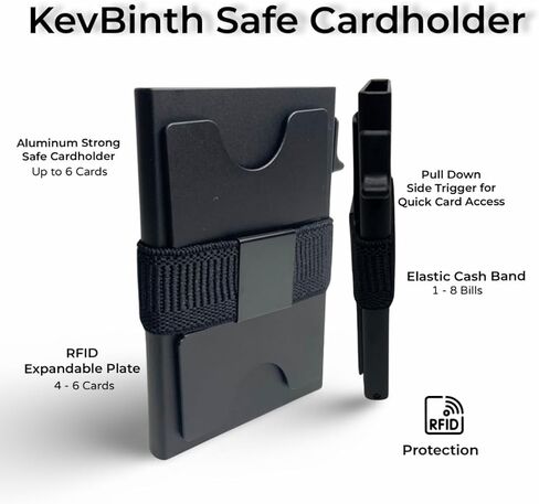 حامل بطاقات محفظة من الألومنيوم من KevBinth مع طبقة حجب RFID | جيب أمامي بسيط مع زر ضغطة واحدة للوصول السريع للبطاقة (ذهبي خالص) in Kuwait
