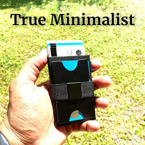 حامل بطاقات محفظة من الألومنيوم من KevBinth مع طبقة حجب RFID | جيب أمامي بسيط مع زر ضغطة واحدة للوصول السريع للبطاقة (ذهبي خالص) in Kuwait