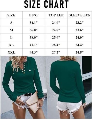 قمصان LOLONG النسائية بأكمام طويلة ورقبة على شكل حرف V كاجوال قميص Henley بأزرار كبس in Kuwait