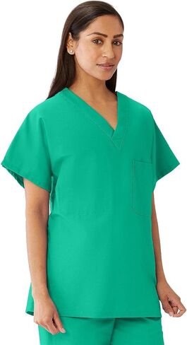 Medline 100%-Cotton Unisex Reversible V-Neck Scrub Top, 2 Pockets, Jade, Size Large in Saudi Arabia