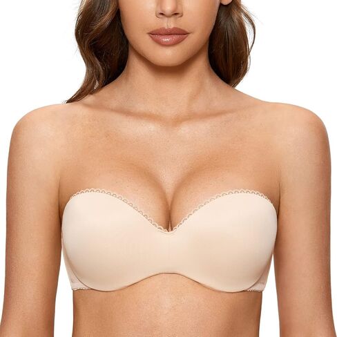 DOBREVA Women's Strapless Push Up Bra Plus Size Padded Underwire Multiway Bandeau in Kuwait