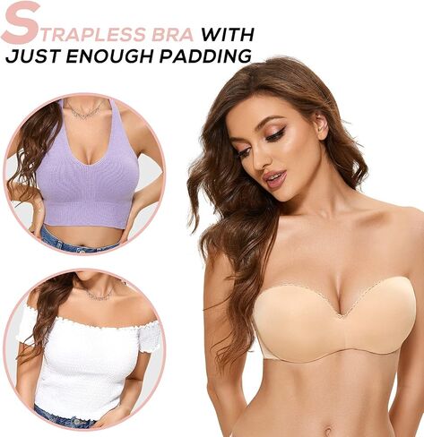 DOBREVA Women's Strapless Push Up Bra Plus Size Padded Underwire Multiway Bandeau in Kuwait