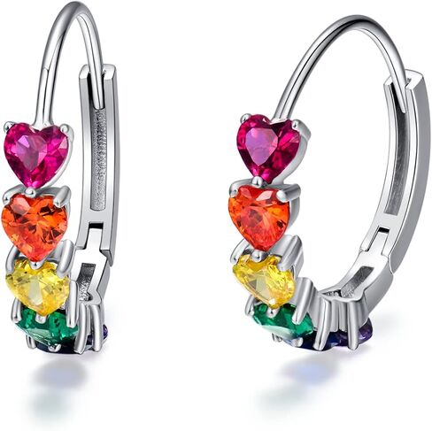 Rainbow Hoop Earrings 925 Sterling Silver Colorful Huggie Hoop Earrings Jewelry Gift for Women girl in Saudi Arabia