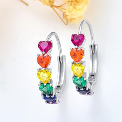 Rainbow Hoop Earrings 925 Sterling Silver Colorful Huggie Hoop Earrings Jewelry Gift for Women girl in Saudi Arabia