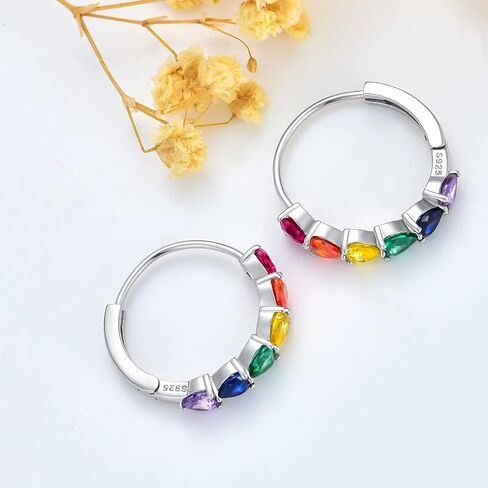 Rainbow Hoop Earrings 925 Sterling Silver Colorful Huggie Hoop Earrings Jewelry Gift for Women girl in Saudi Arabia