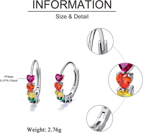 Rainbow Hoop Earrings 925 Sterling Silver Colorful Huggie Hoop Earrings Jewelry Gift for Women girl in Saudi Arabia