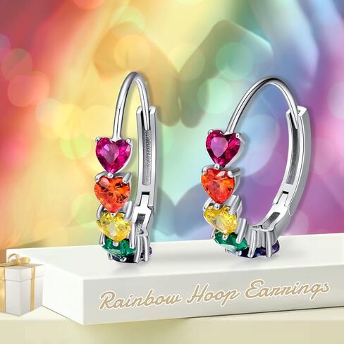Rainbow Hoop Earrings 925 Sterling Silver Colorful Huggie Hoop Earrings Jewelry Gift for Women girl in Saudi Arabia