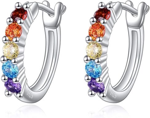 Rainbow Hoop Earrings 925 Sterling Silver Colorful Huggie Hoop Earrings Jewelry Gift for Women girl in Saudi Arabia