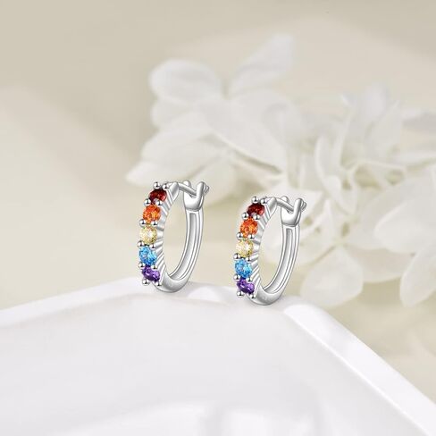 Rainbow Hoop Earrings 925 Sterling Silver Colorful Huggie Hoop Earrings Jewelry Gift for Women girl in Saudi Arabia