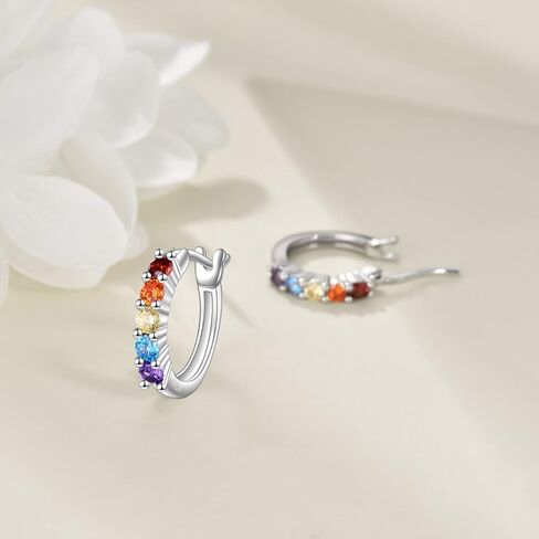 Rainbow Hoop Earrings 925 Sterling Silver Colorful Huggie Hoop Earrings Jewelry Gift for Women girl in Saudi Arabia
