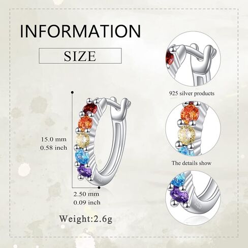 Rainbow Hoop Earrings 925 Sterling Silver Colorful Huggie Hoop Earrings Jewelry Gift for Women girl in Saudi Arabia