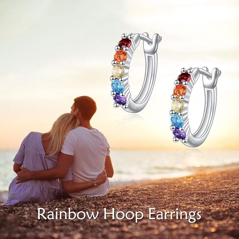 Rainbow Hoop Earrings 925 Sterling Silver Colorful Huggie Hoop Earrings Jewelry Gift for Women girl in Saudi Arabia