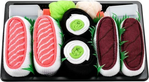 جوارب قوس قزح - للرجال والنساء - صندوق جوارب سوشي، سمك التونة والسلمون والخيار ماكي - 3 أزواج in Kuwait