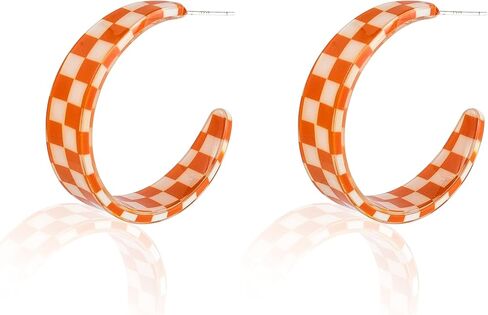 C shaped Minimalist 80s Acrylic Drop Earrings Checkerboard Y2k Lightweight Hoop Earrings For Women Girls Jewelry Gift in Saudi Arabia