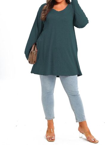 Beocut حجم كبير الخامس الرقبة طويلة الأكمام تونك القمم المرأة الخريف قمصان طويلة بلايز تي شيرت فضفاضة تناسب الستر in Kuwait