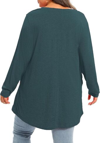 Beocut حجم كبير الخامس الرقبة طويلة الأكمام تونك القمم المرأة الخريف قمصان طويلة بلايز تي شيرت فضفاضة تناسب الستر in Kuwait