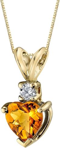 PEORA 14K Yellow Gold Citrine and Diamond Pendant, Genuine Gemstone Birthstone, 0.75 Carat total Heart Shape Solitaire 6mm AAA Grade in Saudi Arabia