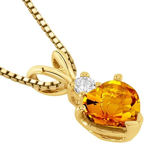 PEORA 14K Yellow Gold Citrine and Diamond Pendant, Genuine Gemstone Birthstone, 0.75 Carat total Heart Shape Solitaire 6mm AAA Grade in Saudi Arabia