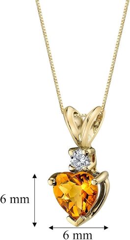 PEORA 14K Yellow Gold Citrine and Diamond Pendant, Genuine Gemstone Birthstone, 0.75 Carat total Heart Shape Solitaire 6mm AAA Grade in Saudi Arabia