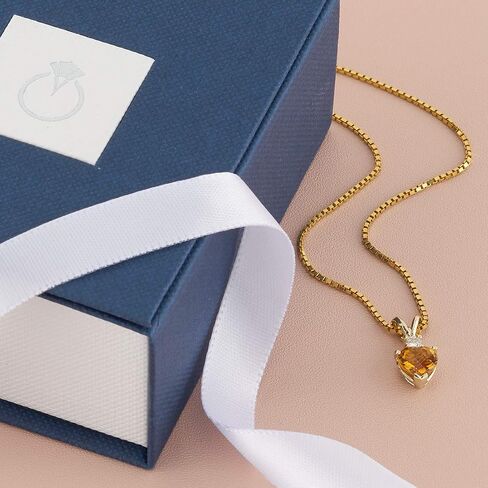 PEORA 14K Yellow Gold Citrine and Diamond Pendant, Genuine Gemstone Birthstone, 0.75 Carat total Heart Shape Solitaire 6mm AAA Grade in Saudi Arabia