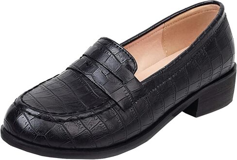 Elbslutt Women's Patent Leather Loafers Low Chunky Heel Slip On Pumps Round Toe Casual Shoes in Saudi Arabia
