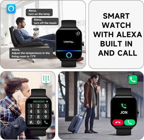 ساعات ذكية للرجال والنساء، أليكسا مدمجة ومكالمة بلوتوث (الإجابة/الإجراء)، شاشة لمس 1.95 بوصة لتتبع اللياقة البدنية مع معدل ضربات القلب SpO2 ساعة ذكية لمراقبة النوم لهاتف iPhone Android IP68 مقاومة للماء in Kuwait