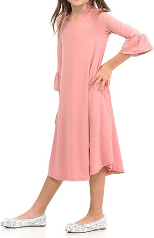 Pastel by Vivienne Honey Vanilla Girls' Bell Sleeve Trapeze Dress with Easy Removable Label in Kuwait