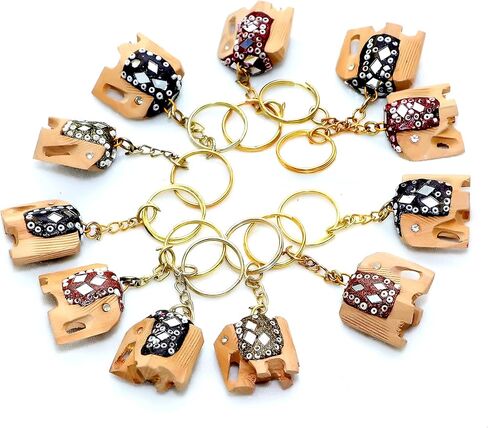 Wooden Elephant Keychains Wooden Hand Carved Keyrings Key Chains Pack Of 6 Pieces in Saudi Arabia