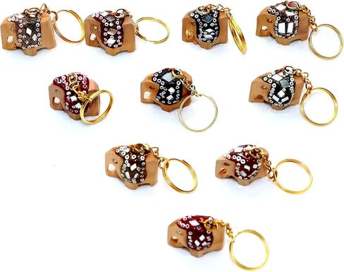 Wooden Elephant Keychains Wooden Hand Carved Keyrings Key Chains Pack Of 6 Pieces in Saudi Arabia