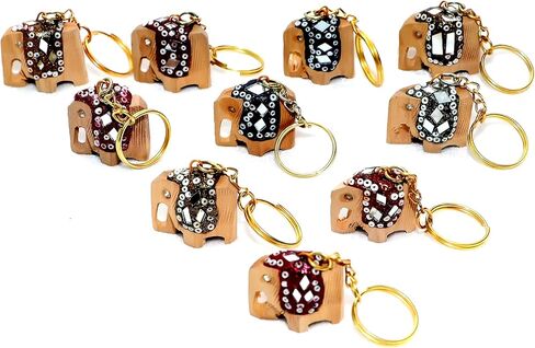 Wooden Elephant Keychains Wooden Hand Carved Keyrings Key Chains Pack Of 6 Pieces in Saudi Arabia