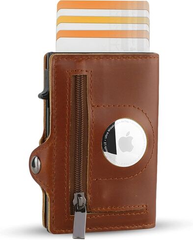 RFID Blocking Genuine Minimalist Leather Airtags Wallets for men With Zipper pocket with 10 Slot Credit Cards in Saudi Arabia