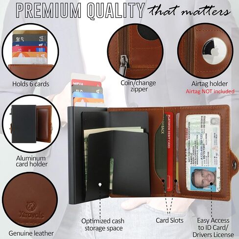 RFID Blocking Genuine Minimalist Leather Airtags Wallets for men With Zipper pocket with 10 Slot Credit Cards in Saudi Arabia
