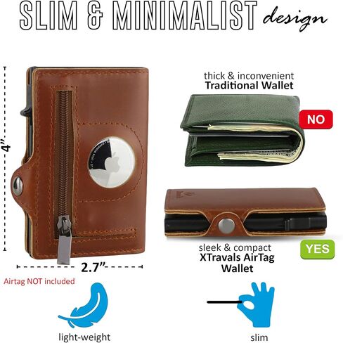 RFID Blocking Genuine Minimalist Leather Airtags Wallets for men With Zipper pocket with 10 Slot Credit Cards in Saudi Arabia