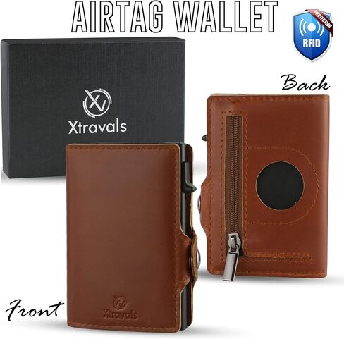 RFID Blocking Genuine Minimalist Leather Airtags Wallets for men With Zipper pocket with 10 Slot Credit Cards in Saudi Arabia